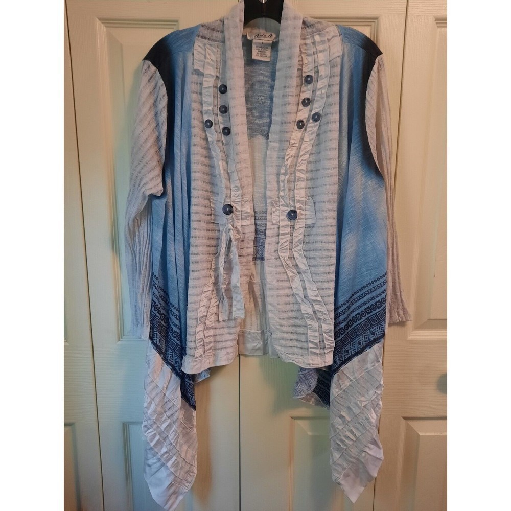 Aris A. Womens Open Front Pleated Long Sleeve Top Cardigan Large Boho